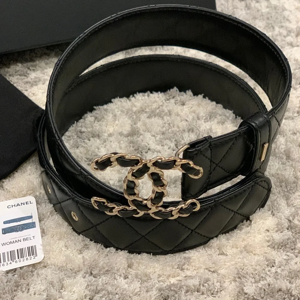 CHANEL CC Logo Classic quilted Leather belt🔥NEW 🔥size 85